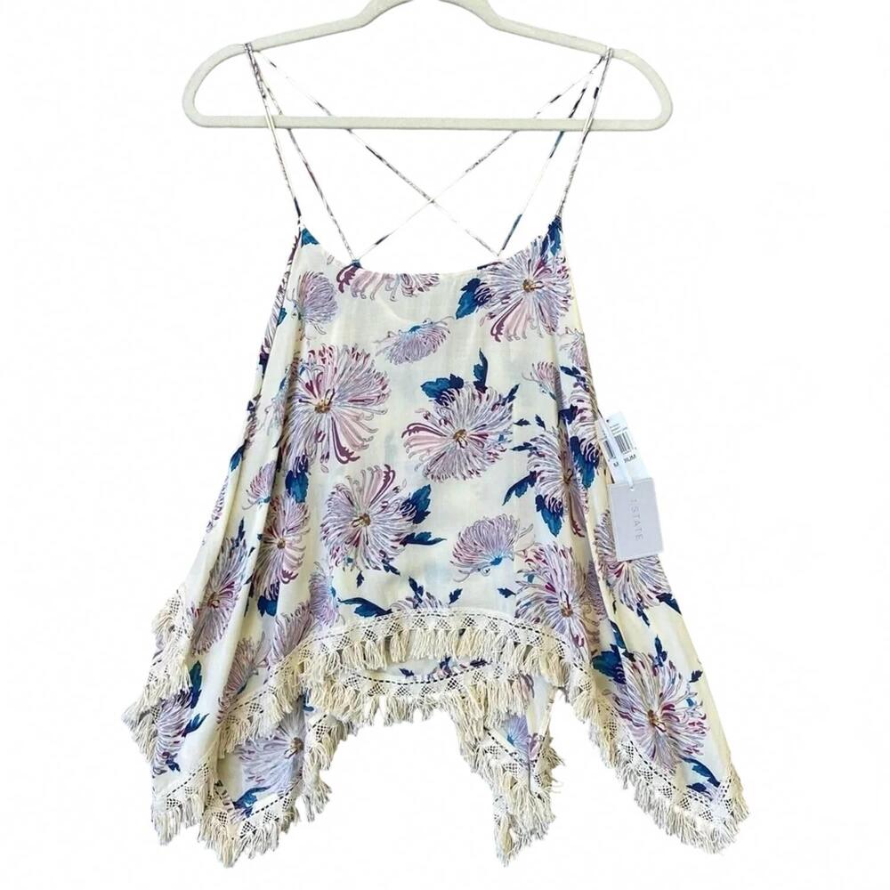 NEW 1.STATE women's spice market strappy lacy floral top in sugar cane